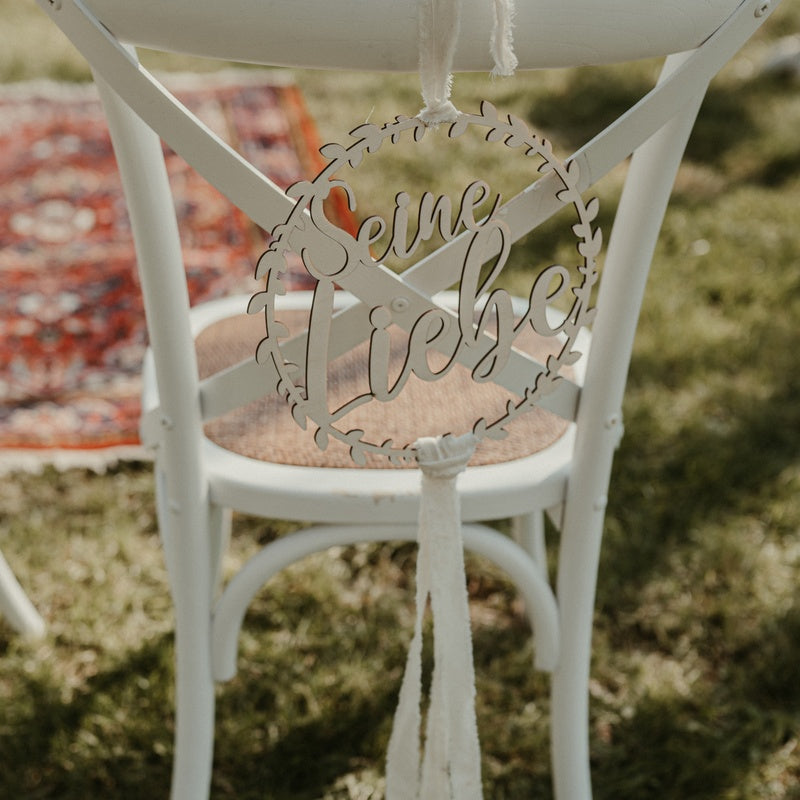 Stuhlbehang "Seine Liebe / Ihre Liebe" - Palettenhochzeit